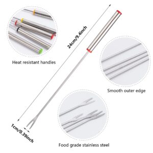 12PCS 9.5 Inch Color-Coded Stainless Steel Fondue Forks, Cheese Fondue Fork Stainless Steel Fruit Fondue Cheese with Heat-blocking Handle for Chocolate Fountain Cheese