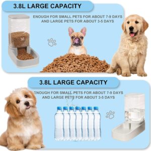 Elevon Automatic Dog Feeder, Gravity Food and Water Dispenser Bowl Set for Small Medium Cats Animals, Pet Feeder Dispenser Storage Food, 3.8L Large Capacity, White & Gray