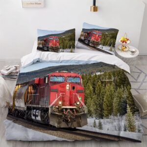 HONEDON Diesel Locomotive 3D Print Pattern Duvet Cover Retro Train Pattern Bedding Set with 2 Pillowcases Microfiber Bedspread Cover Zipper 3 Pieces(1 Duvet Cover + 2 Pillowcase 20" x 30")