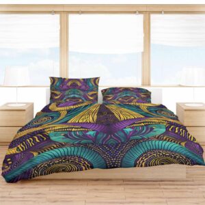 Lsrtoss Set of 4 Bedding Quilt Covers, Yellow Purple Green 4-Piece Bed Sheet Set with Extra Soft Bed Sheets Quilt Cover Pillowcase, Modern Abstract Art Geometric Queen