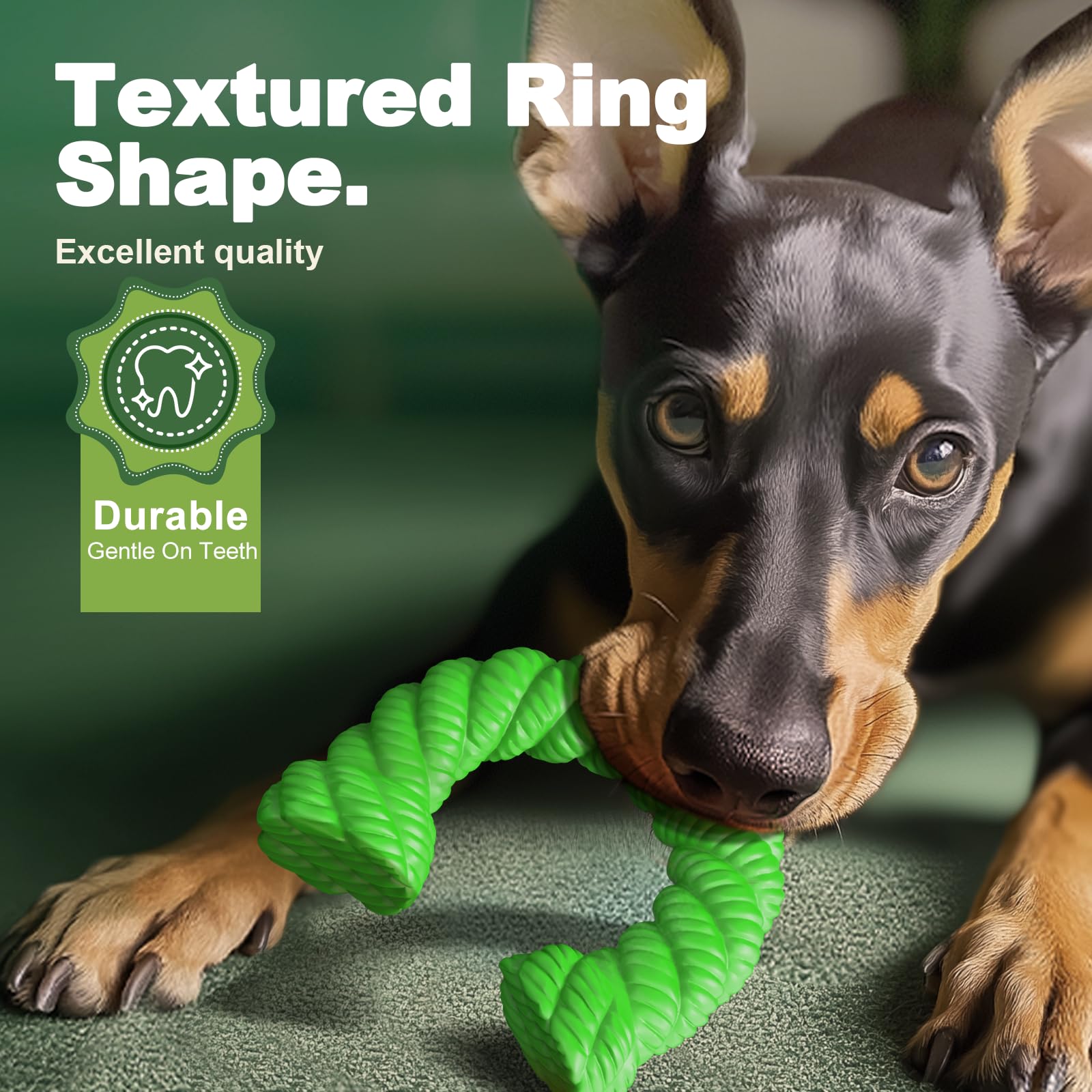 Doudele Dog Toys for Aggressive Chewers, Dog Toys for Medium Large Dogs, Dog Toys for Traning, Indestructible Dog Toy with Beef Flavor, Natural Rubber Horseshoe-Shaped Chew Toys (Green)