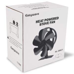 Easywave Oscillating Wood Stove Fan: Fireplace Fan with Wood Stove Magnetic Thermometer - 6 Blades Heat Powered Stove Fan for Wood/Log Burner/Fireplaces