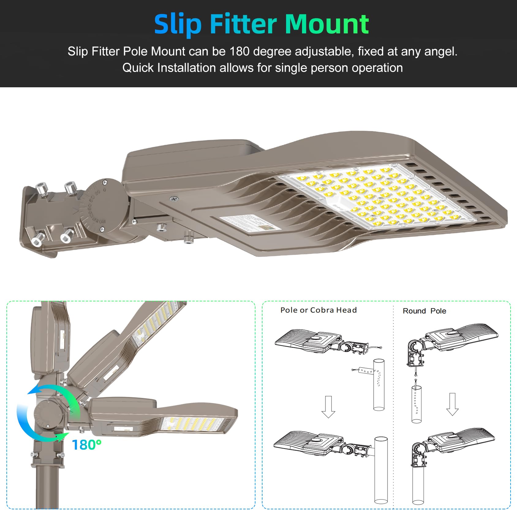 NUOGUAN LED Parking Lot Light with Slip Fitter UL DLC Listed, 5000K Shoebox Pole Light AC100-277V, IP65 Waterproof Commercial Street Area Lighting for Driveway/Roadway/Yard(200W, 28000LM)