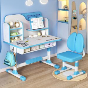 HOVTOIL Study Table and Chair Set for Kids,Children's Large Kid School Desk,Eco-Friendly Material Child Table, Ergonomic Design Children's Desk Desk for Kid,Kids Desk