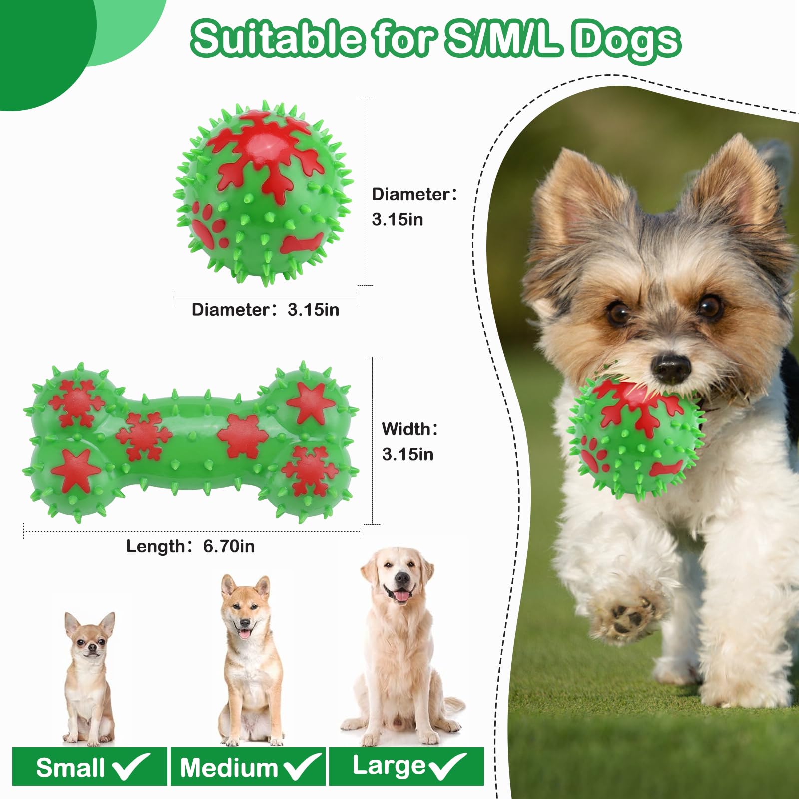 GUGUMAO Dog Toys,Interactive Dog Toys for Boredom Teething Toys for Aggressive Chewers Durable Indestructible Chew Toys for Small/Medium/Large Breeds Snowflake Bone Pattern (Green, Bone)