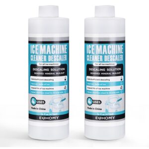 euhomy ice machine cleaner descaler, 32 fl oz ice maker cleaner (8 uses), ideal universal descaling solution for all brands ice maker, single use coffee and espresso machines (2 bottles)