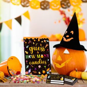 BIZIBAFF Halloween Guess How Many Candies Game Halloween Candy Party Game for Adults Women 50 Candies Guessing Game Cards Halloween Baby Shower Party Game Decoration Halloween Party Favors Supplies