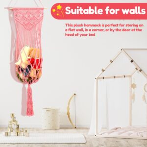 Stuffed Animal Storage Hammock Wall Hanging Toy Hammock Net Space Saving Stuffed Toy Hammock Handmade Toy Net Corner for Bedroom Nursery Basement Playroom (Pink)