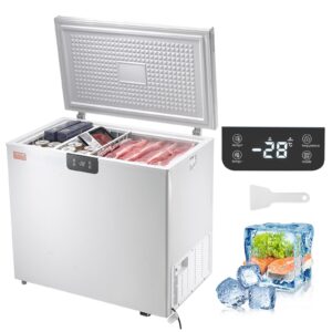 vevor chest freezer, 10 cu.ft compact deep freezer, free standing top open door compact freezers with 2 removable baskets & adjustable thermostat, energy saving & low noise, white