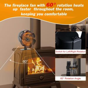 Easywave Oscillating Wood Stove Fan: Fireplace Fan with Wood Stove Magnetic Thermometer - 6 Blades Heat Powered Stove Fan for Wood/Log Burner/Fireplaces