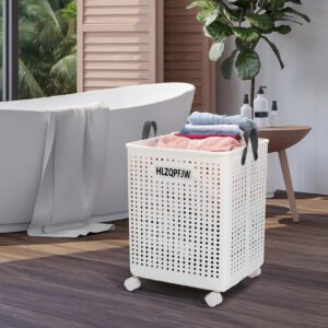 HLZQPFJWcollapsible laundry baskets,laundry basket with wheels,laundry hamper with wheels,dorm laundry hamper,laundry basket plastic，35, 50, 60 liter large capacity (White, Extra large)