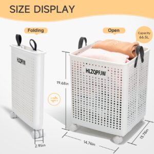 HLZQPFJWcollapsible laundry baskets,laundry basket with wheels,laundry hamper with wheels,dorm laundry hamper,laundry basket plastic，35, 50, 60 liter large capacity (White, Extra large)