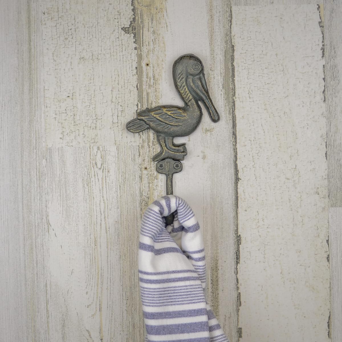 TG,LLC Treasure Gurus Metal Coastal Pelican Wall Hook Beach House Hat Coat Hanger Bath Towel Rack Nautical Home Decor