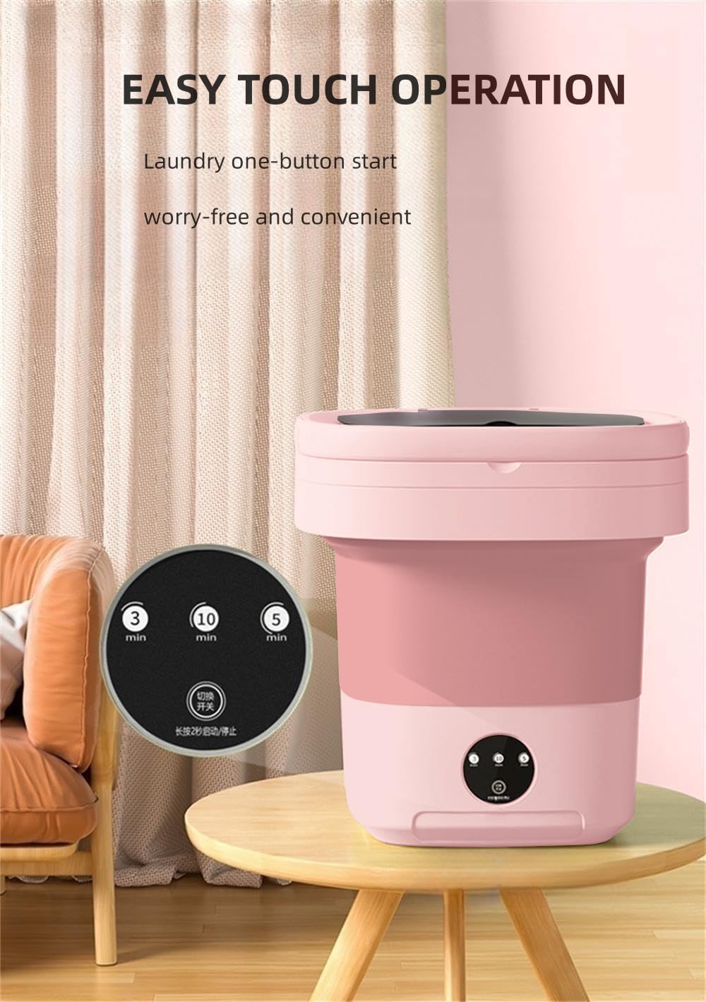 Portable washing machine,Mini Washer,11L upgraded large capacity foldable Washer.Deep cleaning of underwear, baby clothes and other small clothes.Suitable for apartments, dormitories, hotels. (Pink)