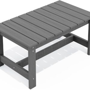 SERWALL HDPE Patio Coffee Table, Rectangle Outdoor Coffee Table, All Weather Patio Table for Deck, Pool, Balcony, Indoor or Outdoor Use, Grey