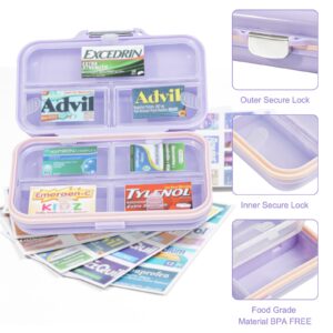 Goffing Travel Pill Organizer Box with Medicine Labels, 7 Compartments Portable Pill Case, Daily Medication Organizer Storage Pill Container for Pocket Pharmacy(Purple, L)