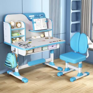 HOVTOIL Study Table and Chair Set for Kids,Children's Large Kid School Desk,Eco-Friendly Material Child Table, Ergonomic Design Children's Desk Desk for Kid,Kids Desk