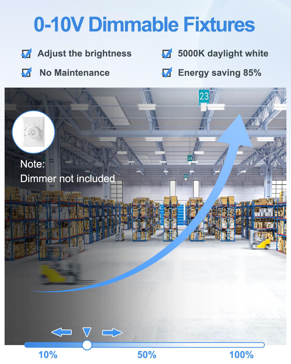 ADUB LED High Bay Light 240W 192W 144W, 1.63FT LED Warehouse Light 3000K 4000K 5000K, 36000LM, 400W LED High Bay Shop Light, 2.2 FT UL Listed LED High Bay Light 0-10V Dimmable