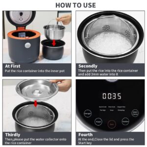 mokero Low Carb Reducing Rice Cooker 2 Cups Uncooked Small Induction Rice Cooker Maker Rice and Grain Multi-Cooker with Stainless Steel Inner Pot 24 Hours Auto Keep Warm