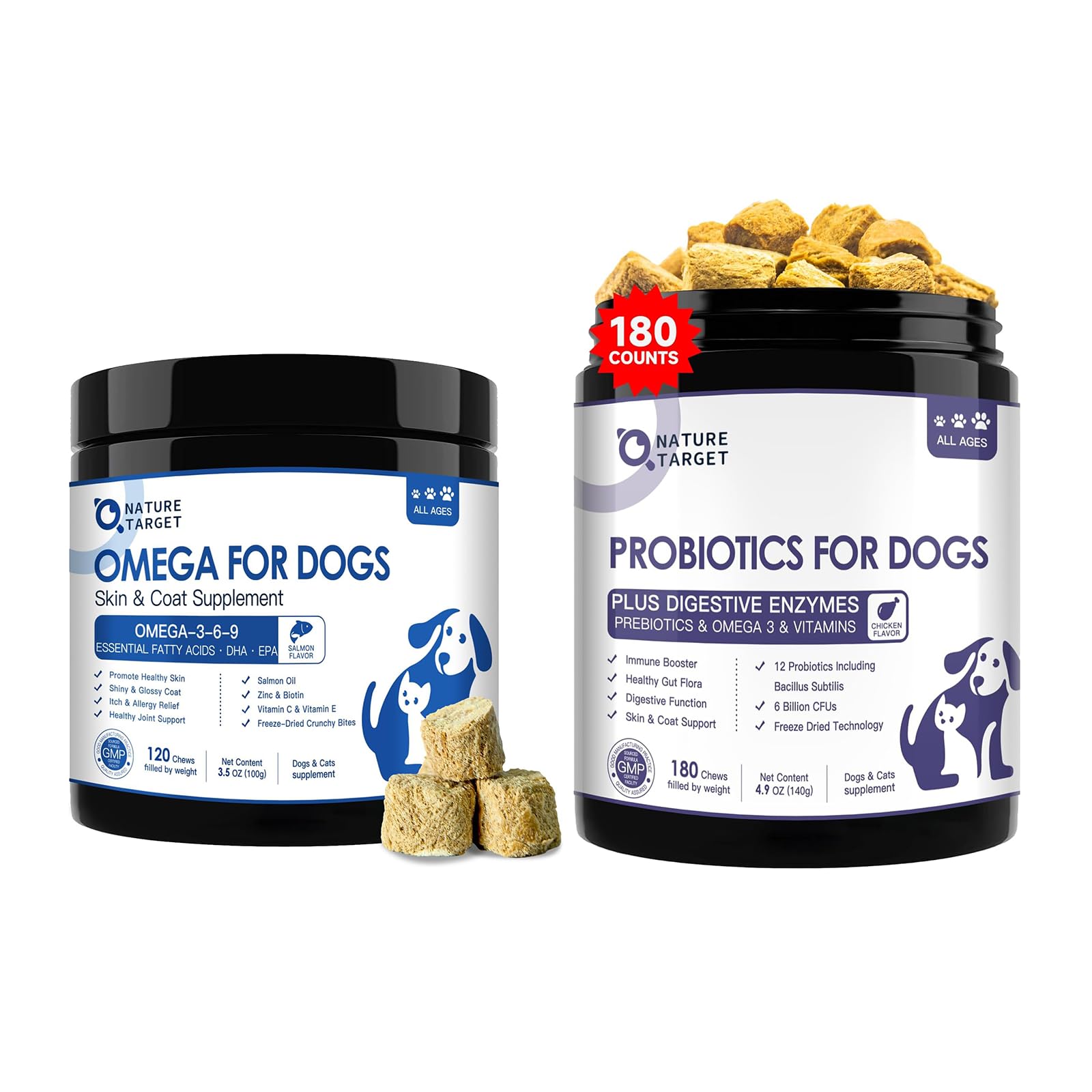 Omega 3 Fish Oil for Dogs, Probiotics for Dogs 180 Bites