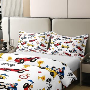 jejeloiu Kids Boys Cartoon Car Bedding Set Twin Size Race Car Bedding Set for Kids Teens Boys Sports Cars Comforter Cover Set Quilt Cover,No Comforter