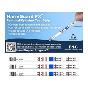 harmguard fx - 2-in-1 fentanyl/xylazine test strip kit, easy-to-use 10-pack test strips with scoop, ideal for facility/home medical drug tests on pills, powder, liquids & residue