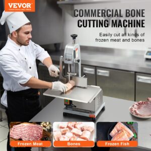 VEVOR Commercial Electric Meat Bandsaw, 650W Stainless Steel Countertop Bone Sawing Machine, Workbeach 12.4" x 18.1", 4.33 Inch Max Cutting Thickness, Frozen Meat Cutter for Rib Pork Beef