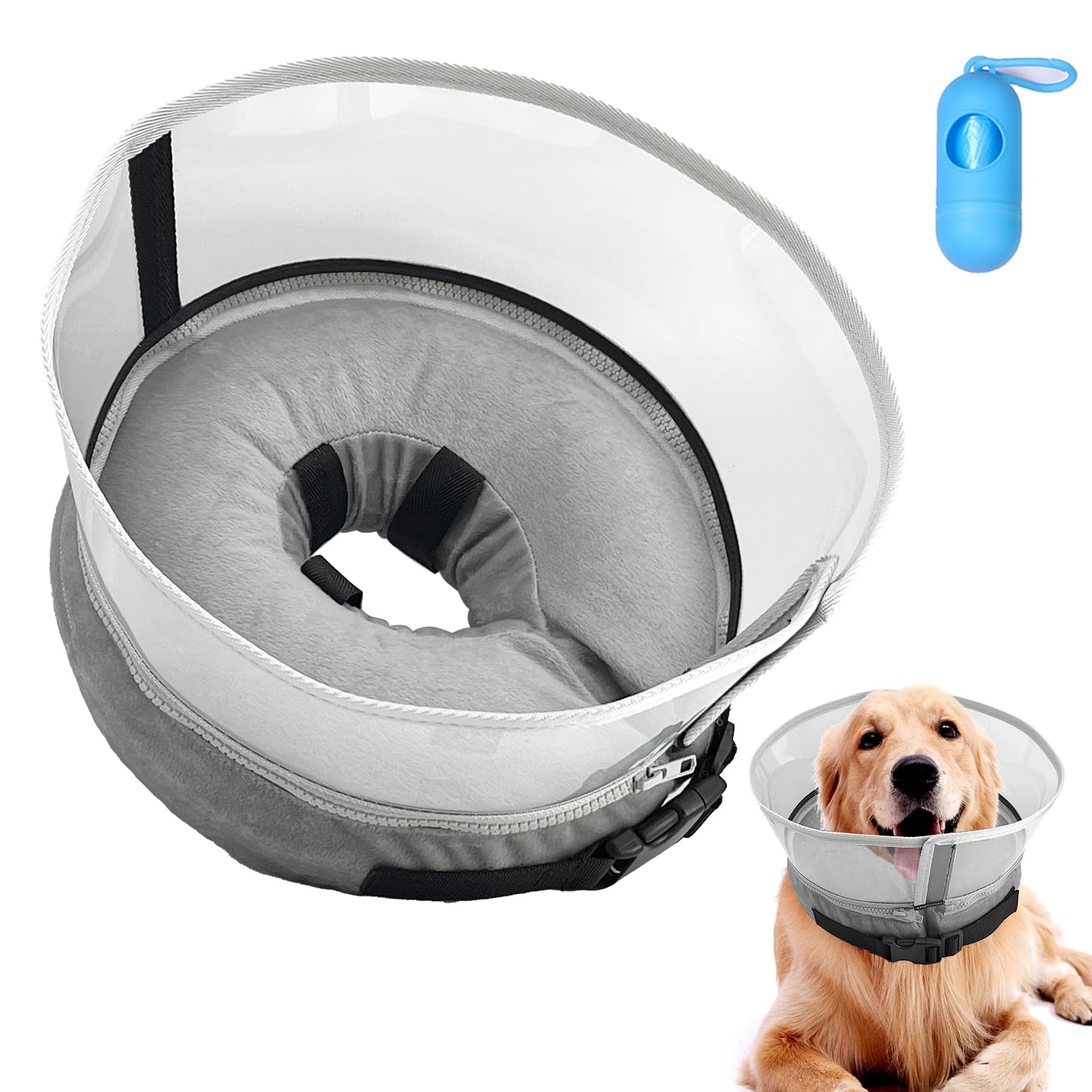 Inflatable Dog Cone Collar - B8-3 Surgery Recovery Adjustable Soft Alternative Neck Donut with Shield for Small Medium Large Pet,XL