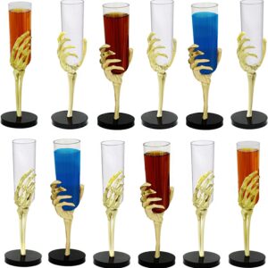 4E's Novelty Skeleton Hand Flutes 12 Pack - Premium Clear Plastic Halloween Champagne Cocktail Goblets (2.7oz) BPA-Free Drinking Glasses for Spooky Parties, Halloween Skeleton Wine Glasses