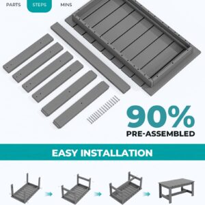 SERWALL HDPE Patio Coffee Table, Rectangle Outdoor Coffee Table, All Weather Patio Table for Deck, Pool, Balcony, Indoor or Outdoor Use, Grey