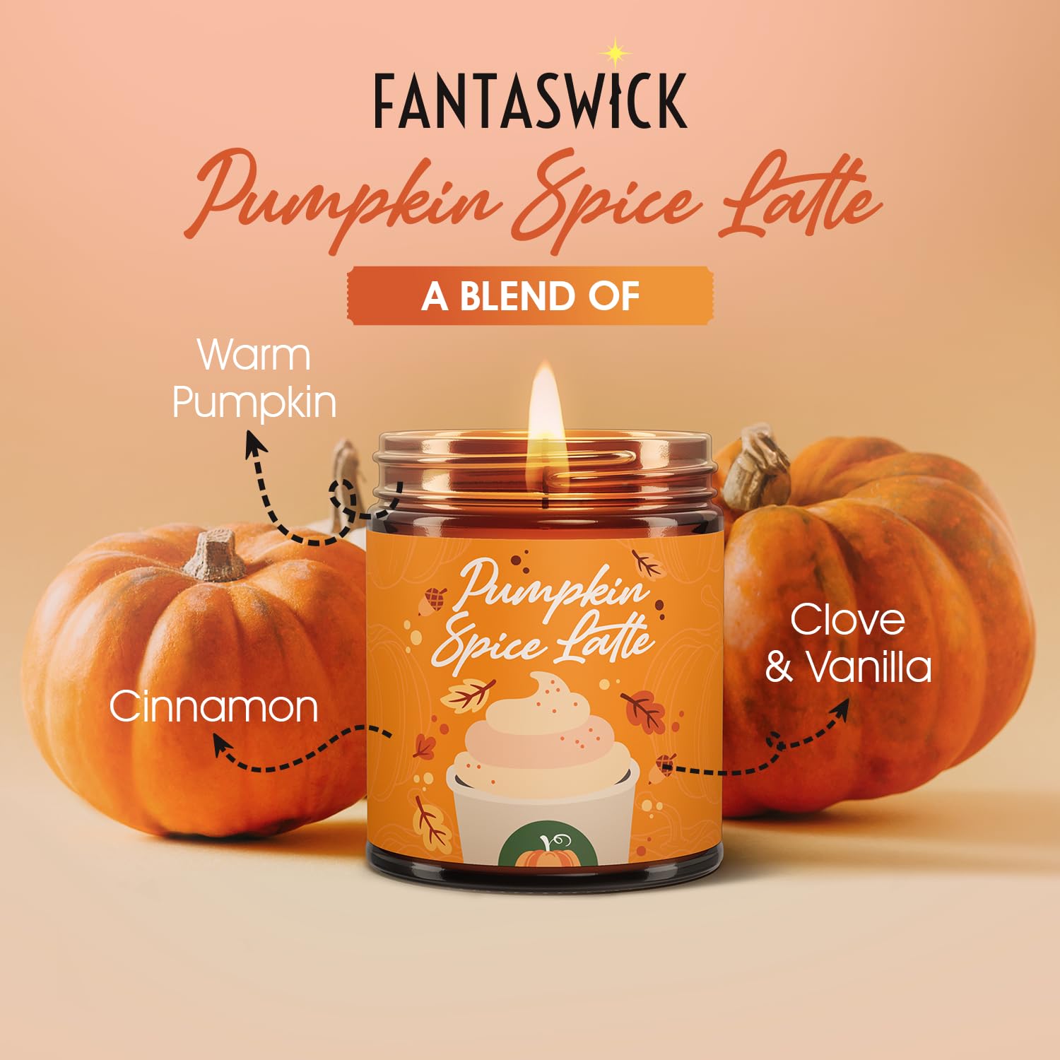 Fantaswick Pumpkin Spice Latte | 100% Natural Coconut Soy Wax Pumpkin Spice Latte Scented Candle | Fall Candle Gifts for Women | Hand-Poured Baked Pumpkin Spice Candle | 9oz