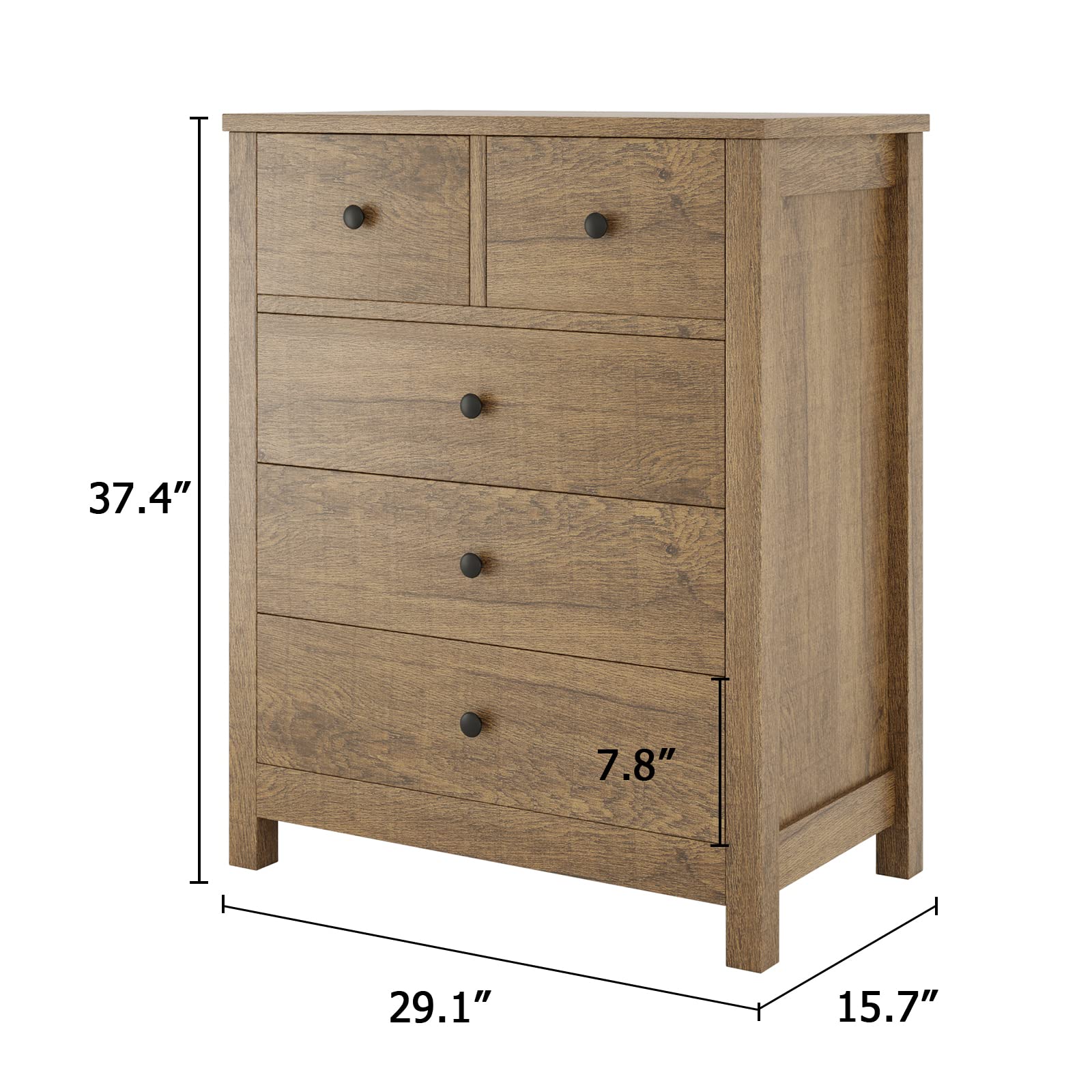 IDEALHOUSE Dresser for Bedroom, 5 Drawer Dresser Wood Dresser with Metal Handle, Modern Chest of Drawers for Bedroom, Entryway, Hallway, Light Brown