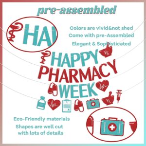 Happy Pharmacy Week Banner - Pharmacy Appreciation Week Decorations, Thank You Pharmacist Bunting Sign, Pharmacy Week Staff Party Decor Blue Red Glitter