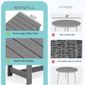 SERWALL HDPE Patio Coffee Table, Rectangle Outdoor Coffee Table, All Weather Patio Table for Deck, Pool, Balcony, Indoor or Outdoor Use, Grey