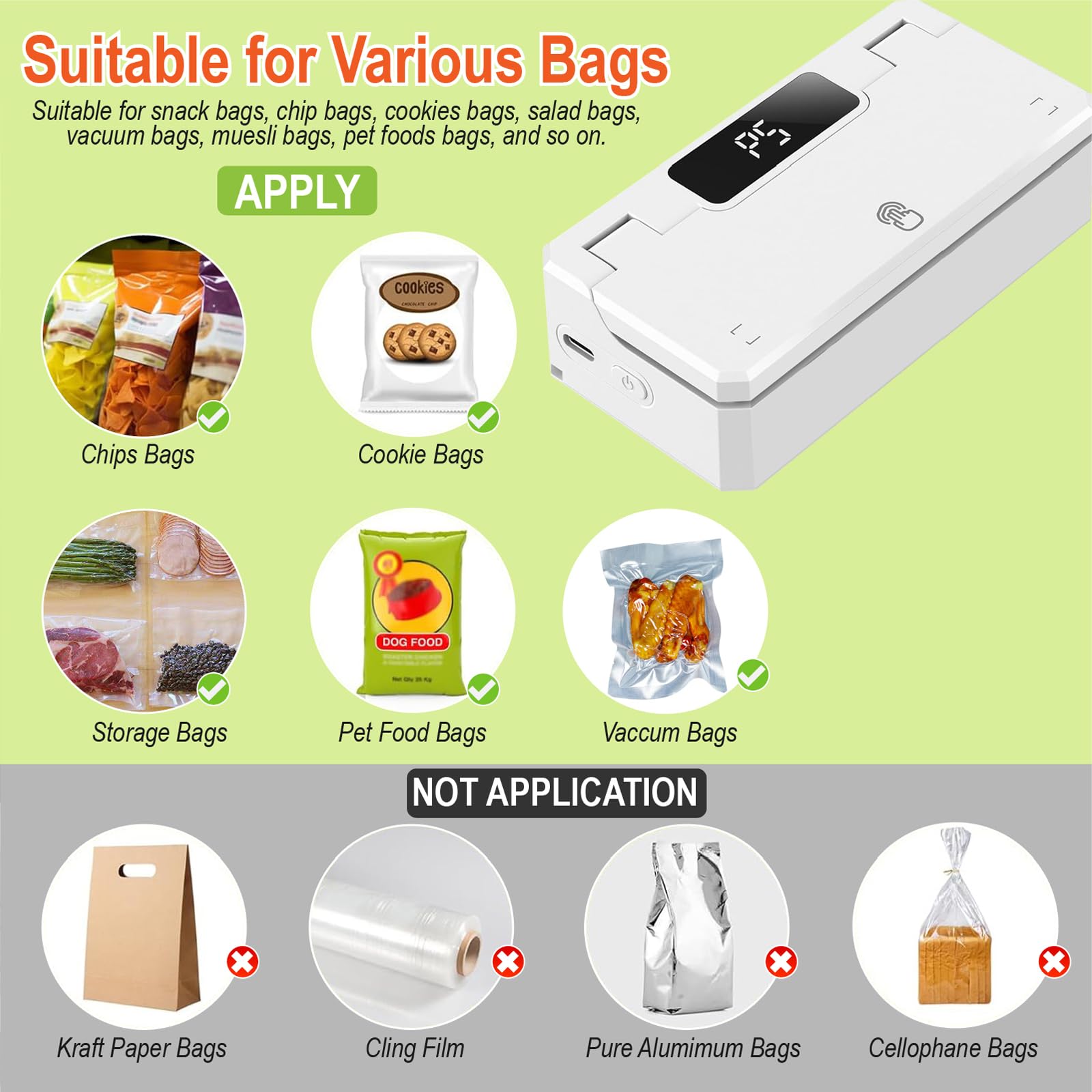 Mini Bag Sealer,4 In 1 USB Rechargeable Bag Sealer And Cutter, 5 Seal Time Modes & 3.8in Heating Strip, with 3000mAh Battery Chip Bag Sealer, Portable Bag Resealer For Chip Bags, Plastic Bags(white)