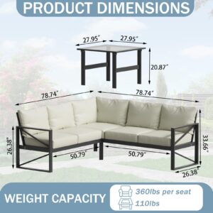 PAKASEPT Outdoor Patio Furniture Set, 6 Pieces Outdoor Couch Sectional L Shaped Aluminum Conversation Sets with Coffee Table, Patio Furniture Set for Porch Garden Backyard