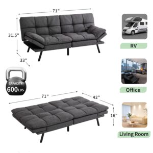 MUUEGM Futon Sofa Bed, Convertible Memory Foam Couch Bed, 71" Adjustable Backrests Armrests Couch Sleeper, Modern Love Seat for Living Room,Apartment,Office,Charcoal Grey