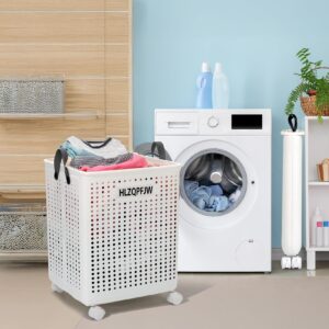 HLZQPFJWcollapsible laundry baskets,laundry basket with wheels,laundry hamper with wheels,dorm laundry hamper,laundry basket plastic，35, 50, 60 liter large capacity (White, Extra large)