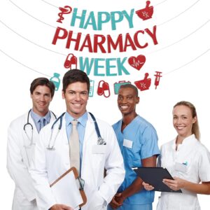 Happy Pharmacy Week Banner - Pharmacy Appreciation Week Decorations, Thank You Pharmacist Bunting Sign, Pharmacy Week Staff Party Decor Blue Red Glitter