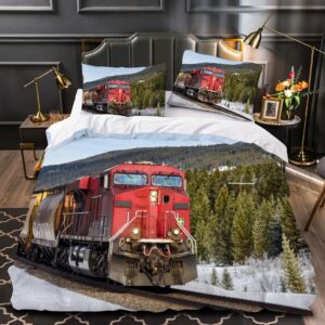 honedon diesel locomotive 3d print pattern duvet cover retro train pattern bedding set with 2 pillowcases microfiber bedspread cover zipper 3 pieces(1 duvet cover + 2 pillowcase 20" x 30")