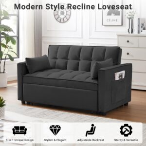 Rovibek 3 in 1 Sleeper Sofa Bed, Pull Out Couch, Convertible Futon Loveseat with krest, Dinotefuran Living Room Chaise Lounr Home Apartment Office, Black