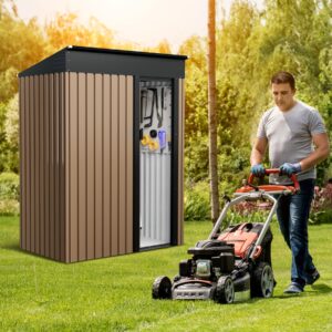 VerisShade Large Metal Storage Shed, 5 x 3 FT Outdoor Storage Shed, Metal Garden Tool Shed with Roof, Door & Lock, Waterproof and Anti-UV, for Patio Garden Yard, Brown