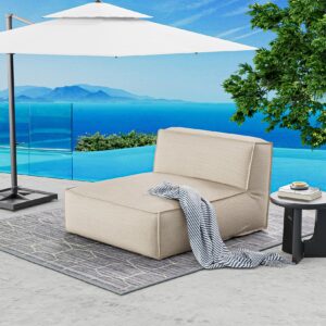 patio furniture bean bag 2 person chaise lounge chair outdoor middle chair reclining chair garden pool lounge chairs sunbathing recliners beach lounge chair sunbed (light beige, 2 person lounge chair)