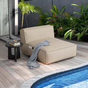 Patio Furniture Bean Bag 2 Person Chaise Lounge Chair Outdoor Middle Chair Reclining Chair Garden Pool Lounge Chairs Sunbathing Recliners Beach Lounge Chair Sunbed (light beige, 2 person lounge chair)