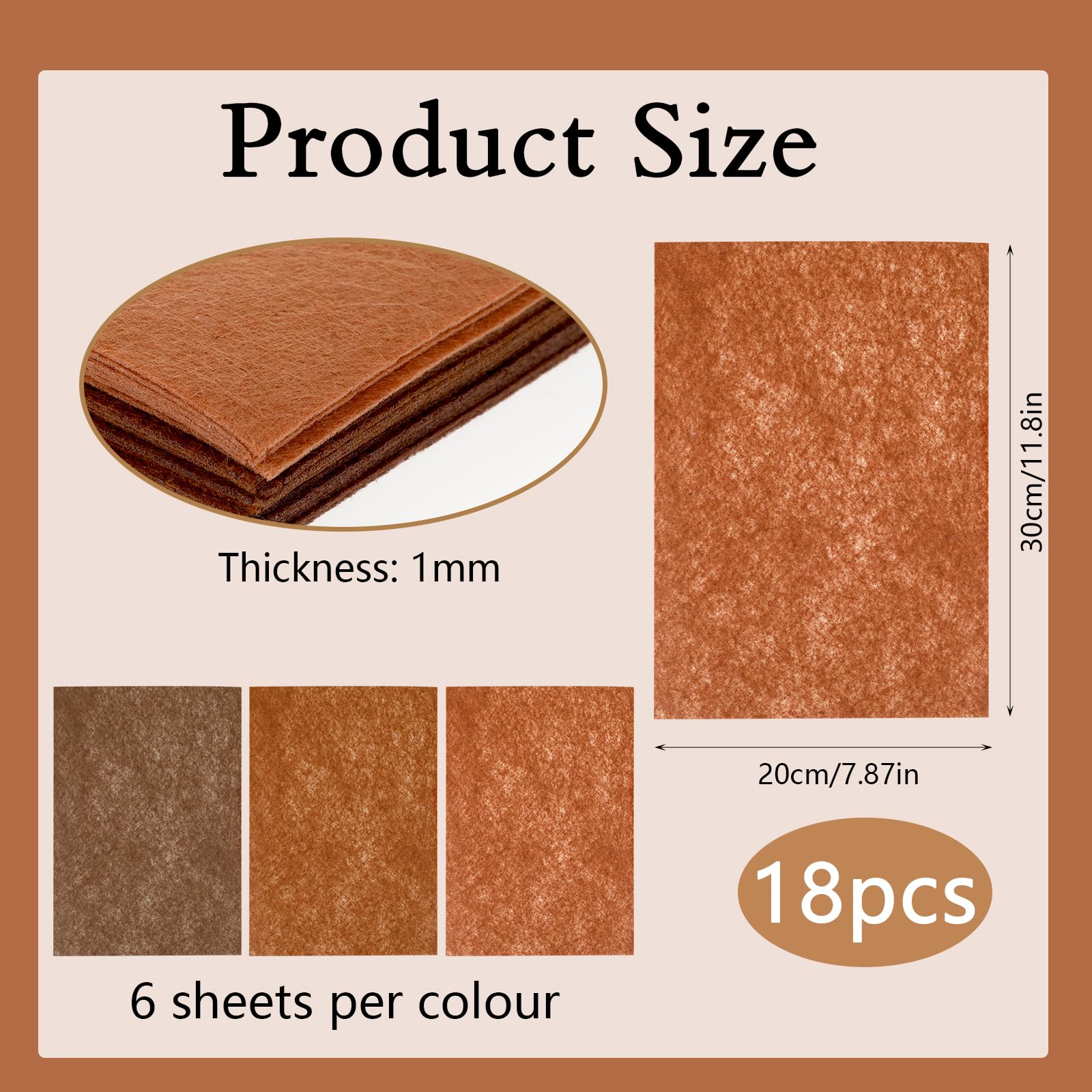 Lusofie Brown Felt Sheets 18 Pcs Felt Fabric Sheets Brown Felt Soft Felt Sheets Felt Fabric for Crafts DIY Craft Sewing Patchwork Art Projects 3 Colors 11.81 x 7.87 Inch