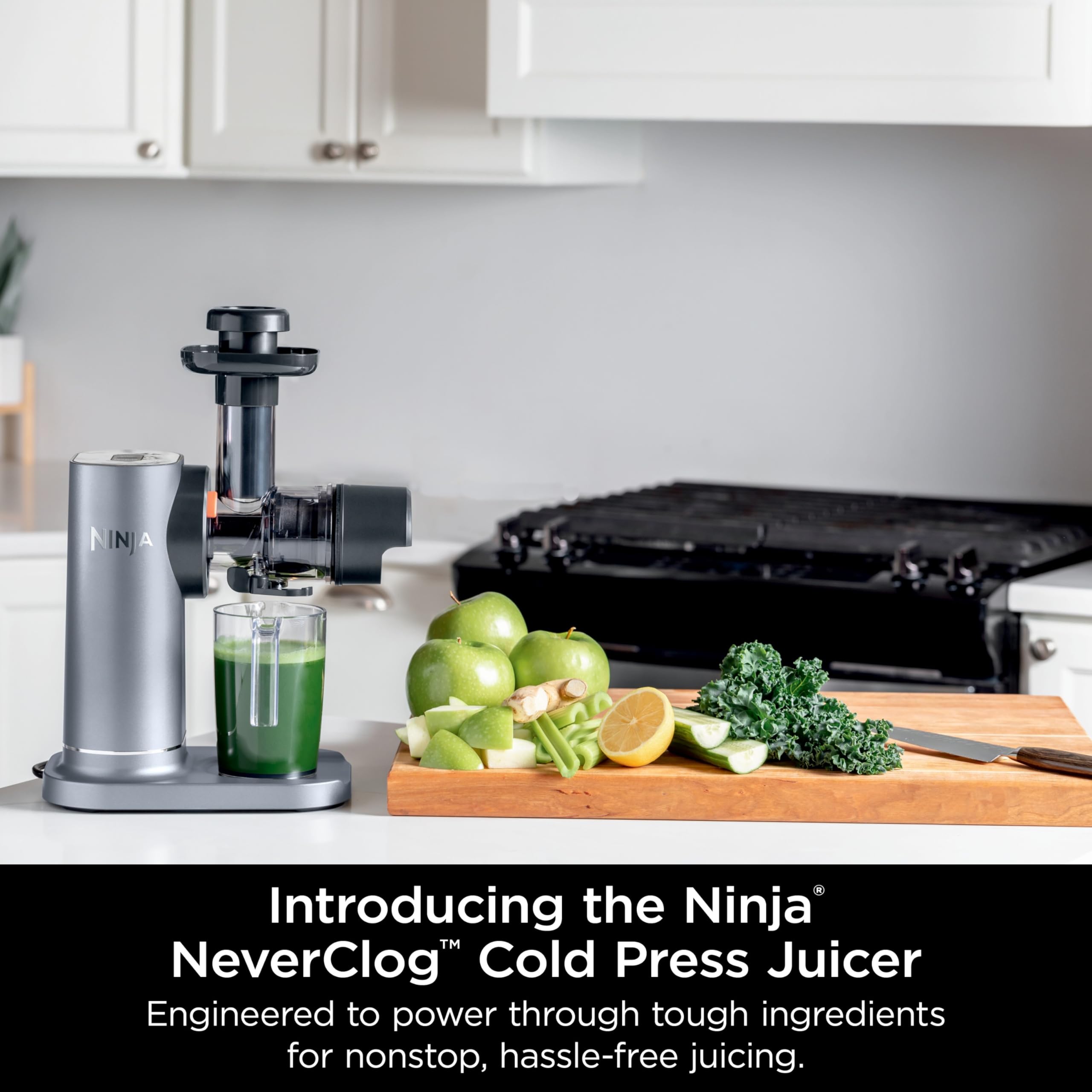 Ninja JC150 NeverClog Cold Press Juicer, Powerful Slow Juicer with Total Pulp Control, Countertop, Electric, 2 Pulp Functions, Dishwasher Safe, 2nd Generation, Silver (Renewed)