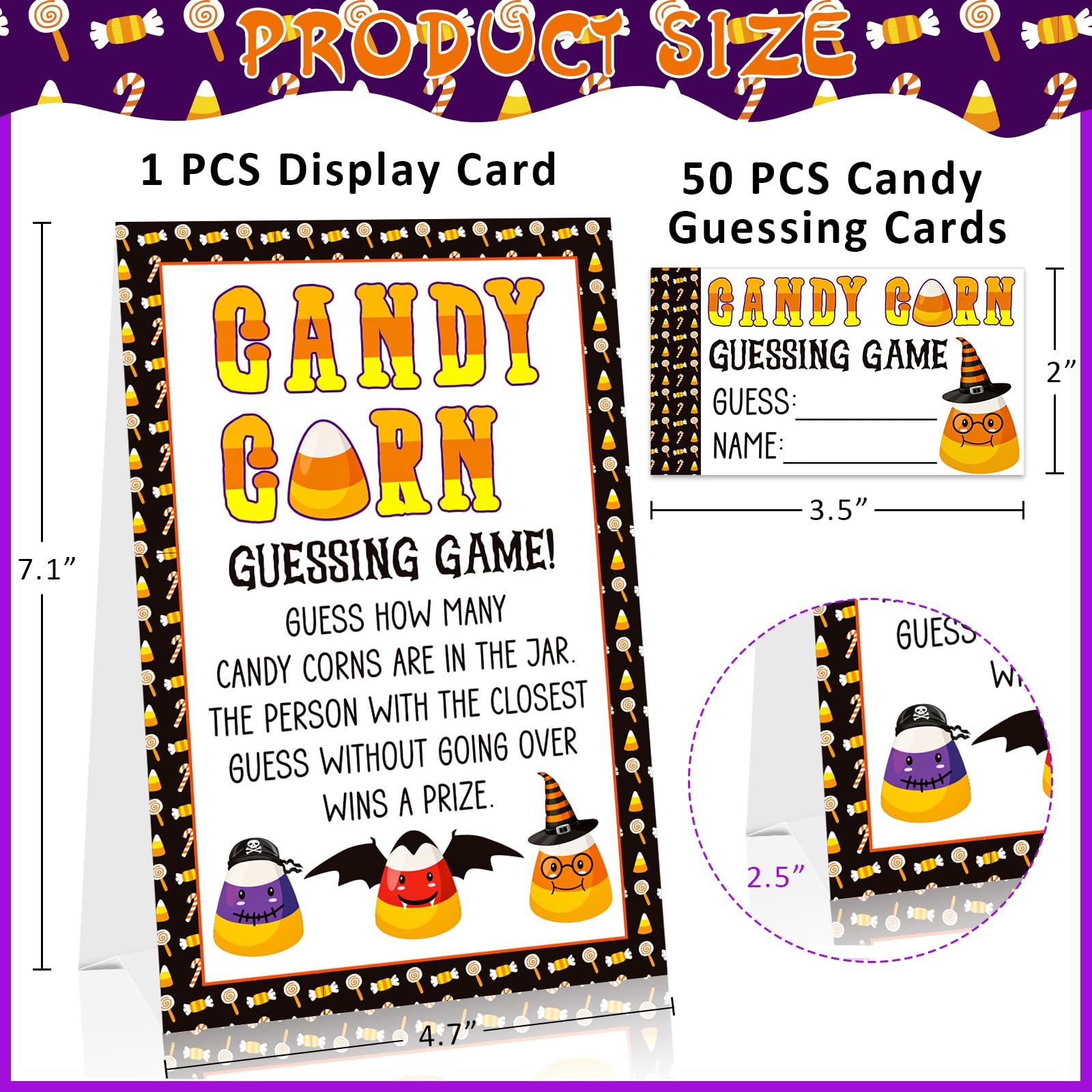 BIZIBAFF Guess How Many Candy Corns Halloween Party Game 50 Candies Guessing Game Cards Halloween Baby Shower Party Game for Adults Guess How Many Candies are in The Jar Halloween Party Supplies