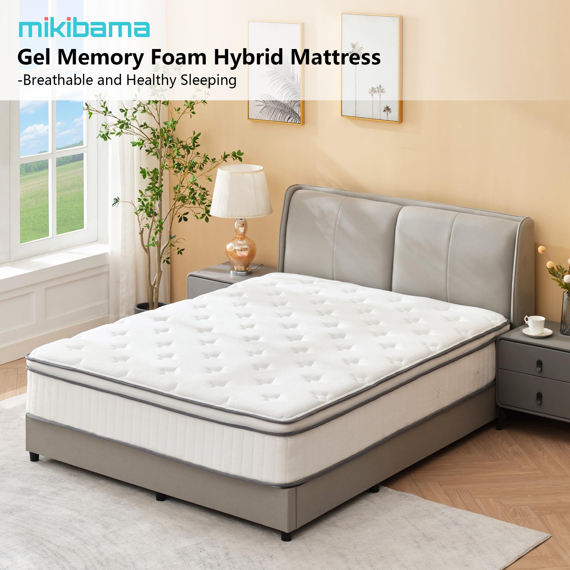 mikibama King Size Mattress, 14 Inch Hybrid King Mattress in a Box,King Bed Mattress with Memory Foam and Pocket Spring,Tight Top Medium Firm Feel, 76"*80"*14"