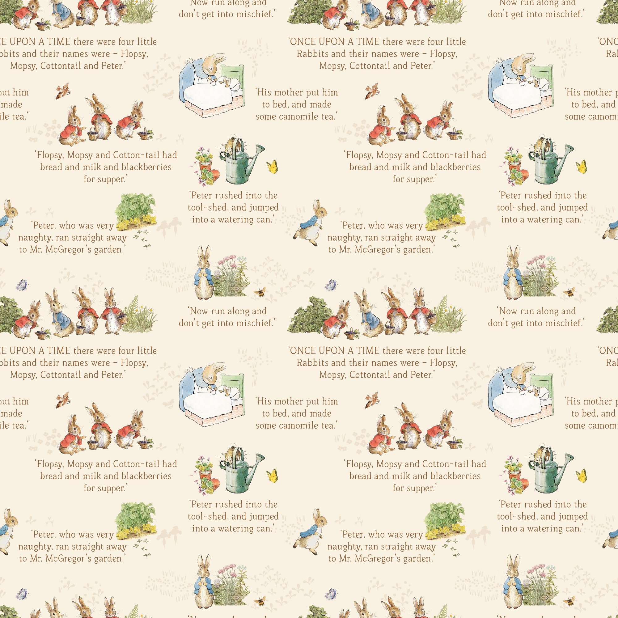 The Tale of Peter Rabbit Text Cream Fabric