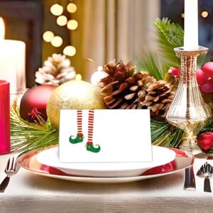 Whaline 100Pcs Christmas Place Cards 2 x 3.5 Inch Elf Legs Tent Name Cards Blank Seat Assignment Label Cards for Xmas Party Table Setting Supplies